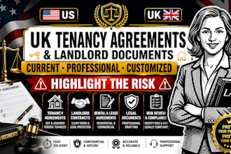 draft UK or US tenancy agreement, landlord contract and property legal documents