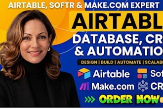 setup airtable database, airtable automation airtable crm, softr webapp, makecom