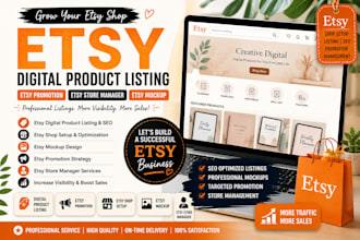 do etsy digital product listing, etsy promotion, etsy store manager, etsy mockup