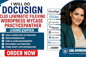 do docusign clio lawmatic filevine wordpress mycase practicepanther using zapier