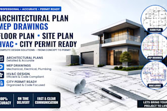 architectural plan, mep drawings, floor plan, site plan, city permit ready, hvac