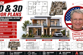 design 2d 3d floor plans, architectural elevations, sections and autocad drawing