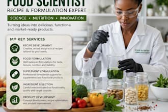 provide food and supplement formulation and recipe development