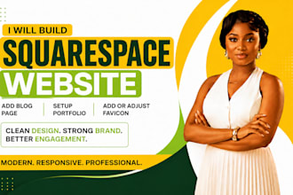 build squarespace website, add blog page setup portfolio, add or adjust favicon