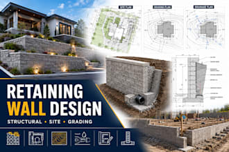 do retaining wall design, drainage plan, beam, slab, deck structural engineer