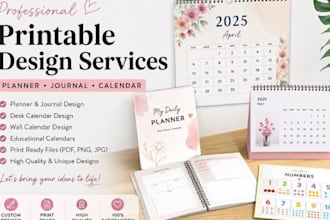 design printable planner, journal, desk calendar, wall, educational calendars