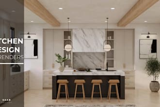 design kitchen interior in 3d and render