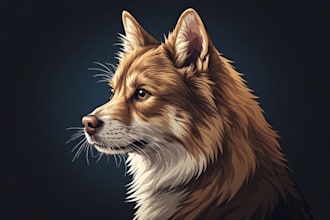 draw custom pet portrait, dog portrait, cat portrait illustration