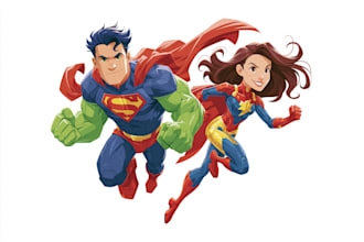 draw superhero couple portrait art