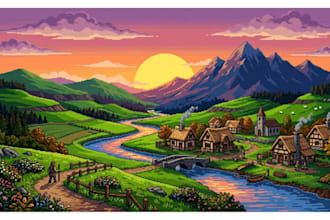 draw gba style pixel art illustration 8 bit indie game background sprite sheet
