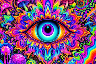 create colorful psychedelic and trippy style illustration