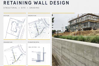 do retaining wall design, drainage plan, beam slab deck structural engineer