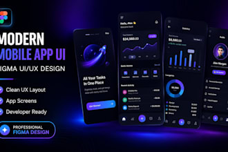 design mobile app UI UX, figma app design, app store screenshots
