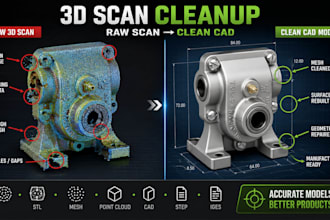 do 3d scan cleanup,retopology,reverse engineer,stl to cad,mesh fix for 3d print