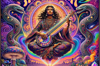 illustrate an epic psychedelic album cover artwork for you