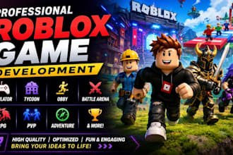 develop roblox game, simulator, tycoon, obby, battel arena, rpg, pvp, adventure