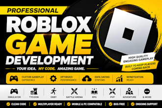 develop roblox game, simulator, tycoon, obby, battel arena, rpg, pvp, adventure