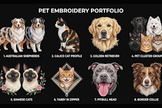 digitize custom pet embroidery photo dog cat portrait face full body dst pes