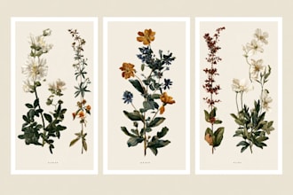 create botanical line art illustration and hand drawn