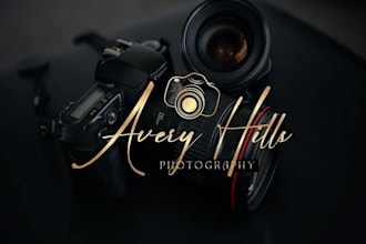 design handwritten signature photography logo with camera