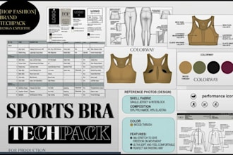 create activewear tech pack for sports bra and activewear tops