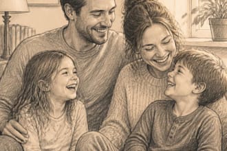 paint a family or couple portrait, handdrawn, noai