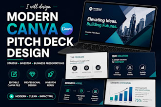 design a modern canva pitch deck and business presentation