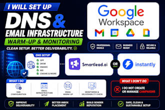 set up cold email infrastructure, dns, inboxes and warmup