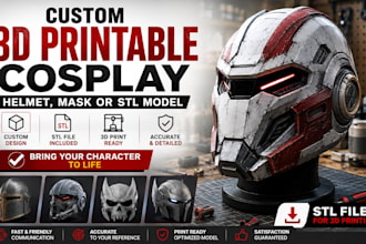 create custom 3d printable cosplay helmet, mask or stl model