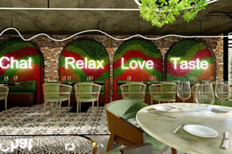 design 3d restaurant, bar, lounge bar, cafe interior exterior design