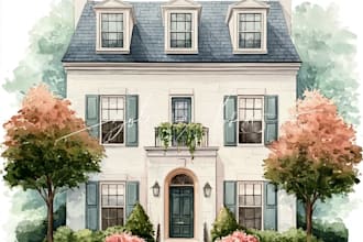 draw house illustration watercolor style