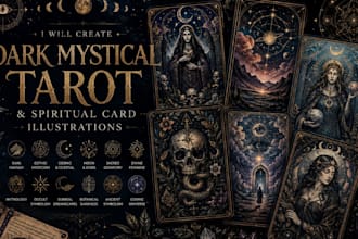 create dark mystical tarot and spiritual card illustrations
