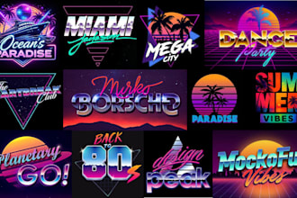 make 80s retro logo designs with neon sign chrome effects