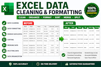 clean, format, sort, merge, and split excel data