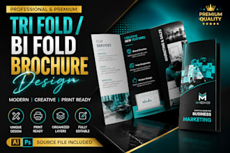 create minimalist trifold brochure, modern brochure and travel trifold brochure