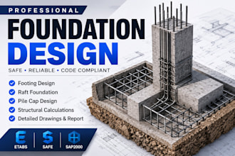 design rcc foundation, footing, raft foundation and pile cap with calculations