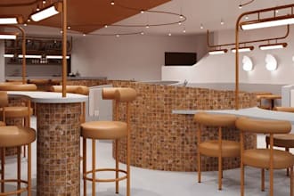 3d lounge bar, office, coffee shop interior design