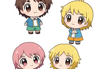 draw cute chibi character, anime portrait and vtuber avatar