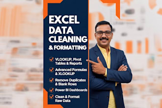 do excel data cleaning, formatting, vlookup and pivot table