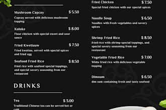 design a professional restaurant menu card and food menu