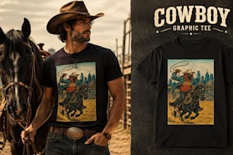 create vintage cowboy, rodeo revival tshirt designs