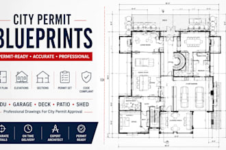 city permit blueprints architect for floor plan, adu, garage, deck, patio, shed