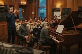 record christmas saxophone, trumpet, piano, and strings for your song