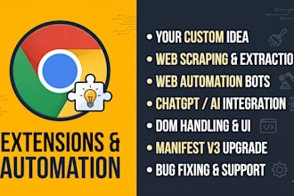 develop chrome extension, web automation bot, data scraper