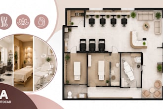 create salon floor plans, spa layouts, beauty clinic cad designs