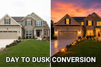 do real estate day to dusk, virtual twilight photo editing