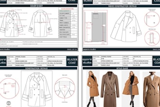 design apparel tech pack, clothing design and fashion technical sketch