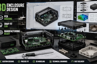 design custom 3d enclosure, electronic housing and snap fit for pcbs
