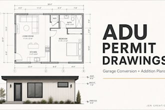 draw adu permit drawings, garage conversion and addition plans