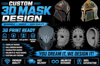 sculpt custom 3d mask, 3d helmet, anime cosplay armor, cosplay armor for 3dprint